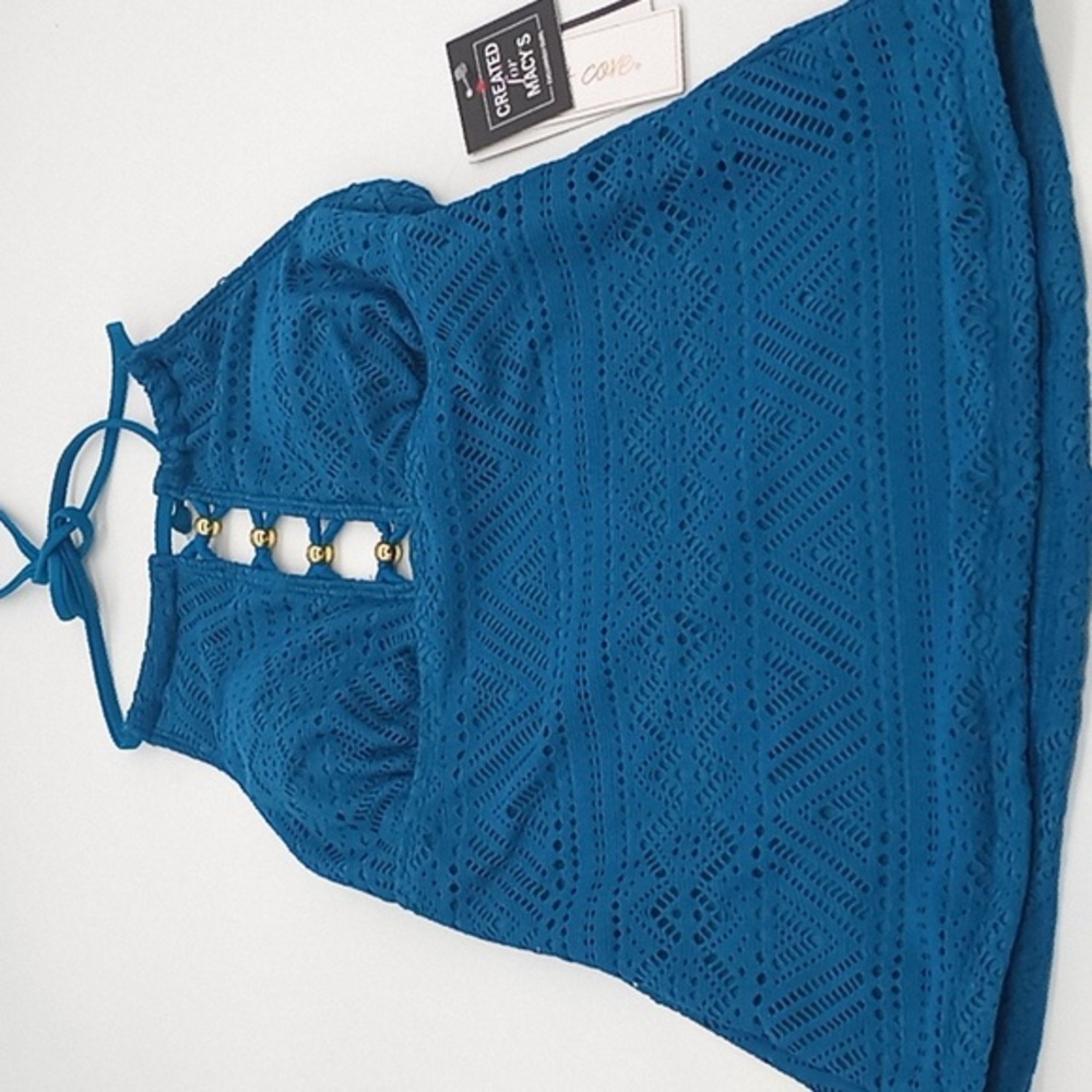 Salt + Cove Crochet High Neck Tankini Top Teal Blue XS